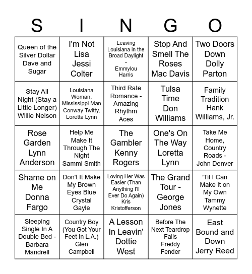 COUNTRY - VOL. 1 Bingo Card