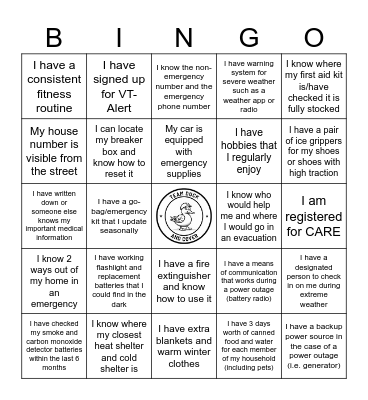 Emergency Preparedness Bingo Card