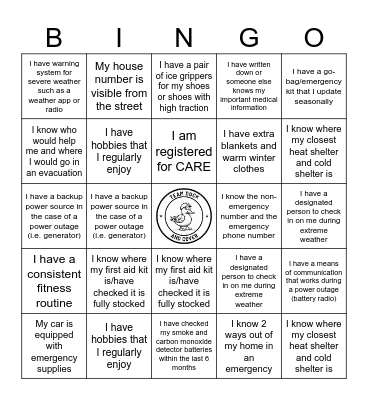 Emergency Preparedness Bingo Card
