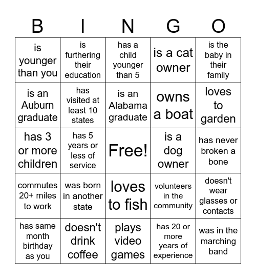 Find a coworker who: Bingo Card