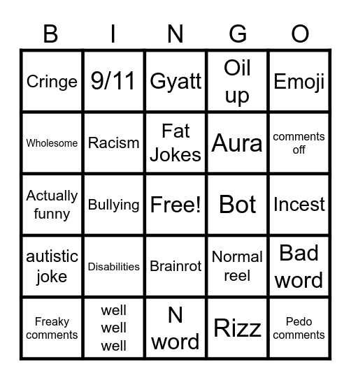 Insta Reelz Bingo Card