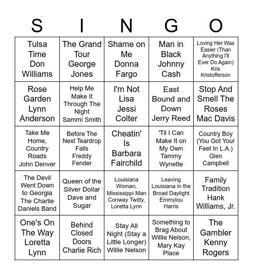 COUNTRY - VOL. 1 Bingo Card
