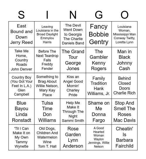 COUNTRY - VOL. 1 Bingo Card