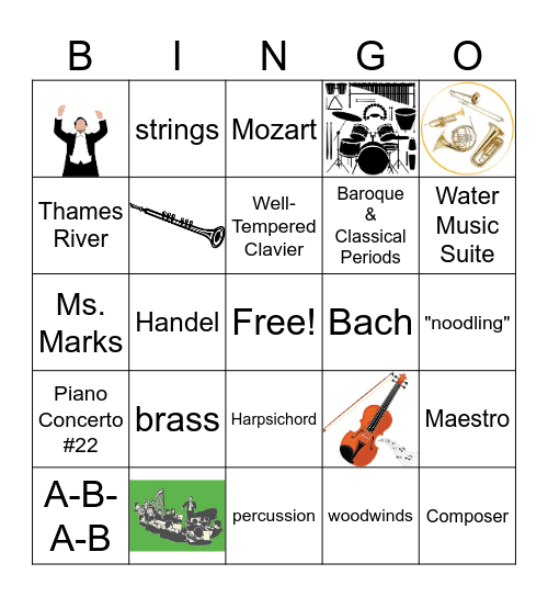 Cycle 1 Fine Arts Bingo Card