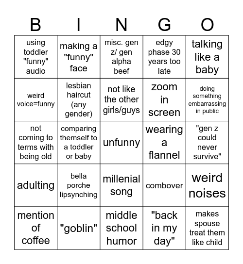 millenial cringe comp Bingo Card