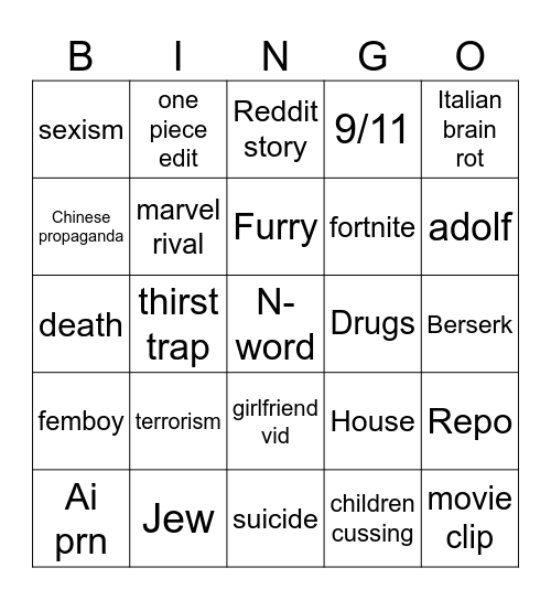 Insta reels Bingo Card