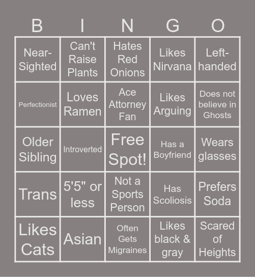 Silver Similarities Bingo Card