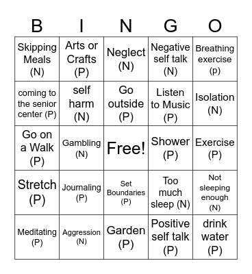 Self Care Bingo Card