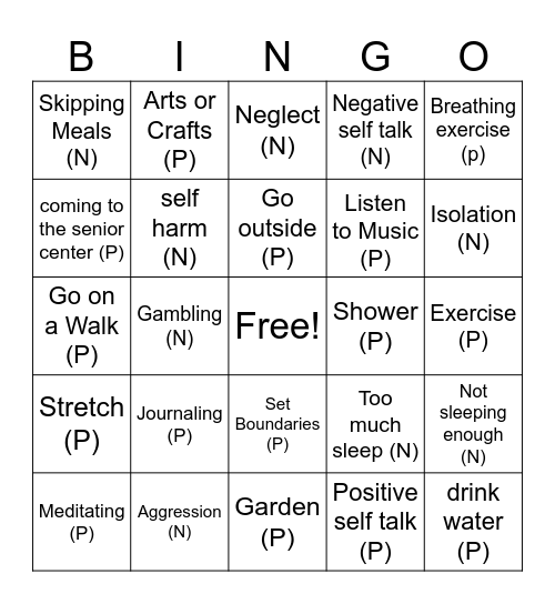 Self Care Bingo Card