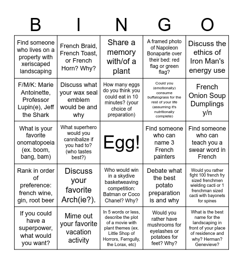 April NN: the French, Native Plants, the Comics Code Authority! Bingo Card