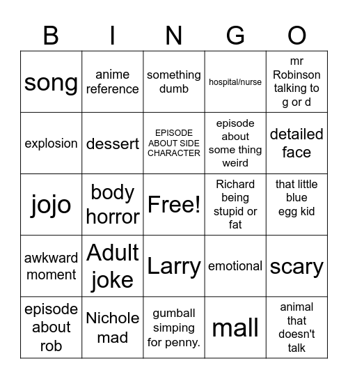 gum-ball Bingo Card
