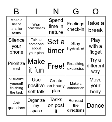 Beating Procrastination Bingo Card