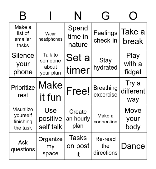 Beating Procrastination Bingo Card
