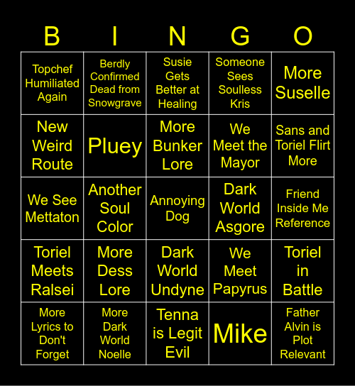 Deltarune Chapters 3+4 Bingo Card