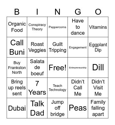 Mum Bingo Card