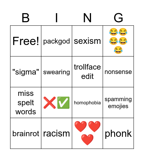 youtube shorts Bingo Card