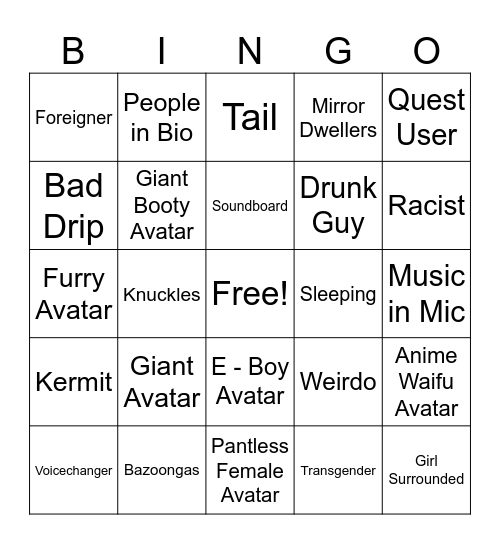 VRC Bingo Card