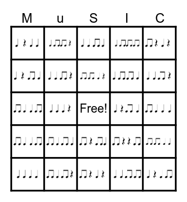 Rhythm Bingo: Quarter Note/Rest and Double-Eighth Notes/Girtmon Bingo Card