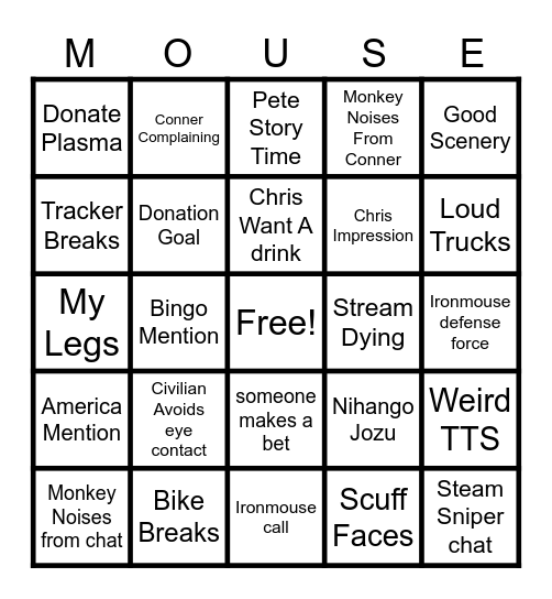 CdogVA CYCLETHON Bingo Card