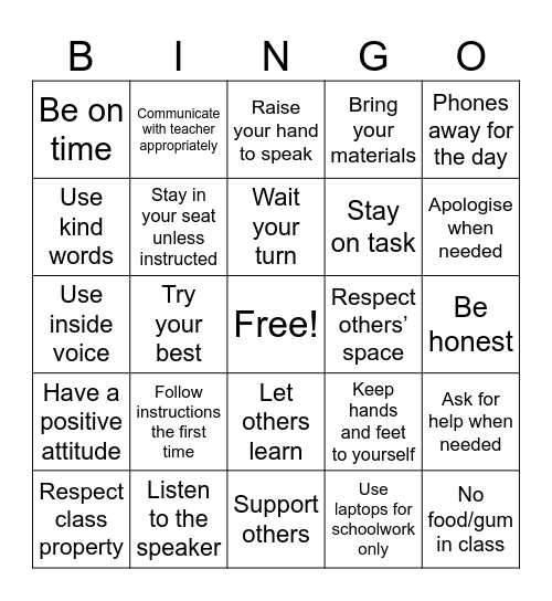 8 English Expectations Bingo Extravaganza! Bingo Card