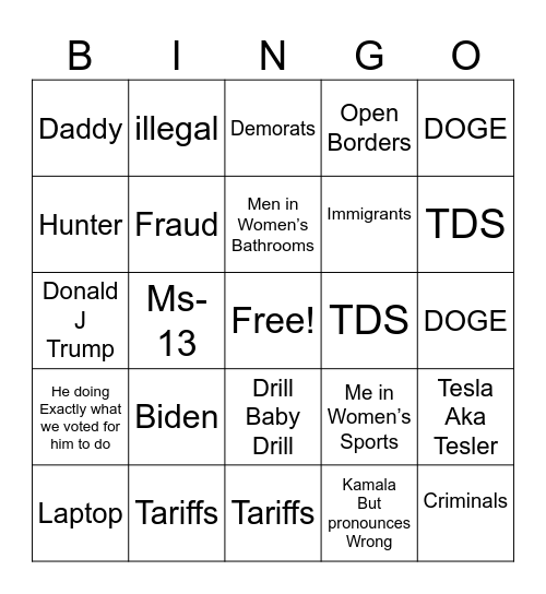 Trump bingo card Bingo Card