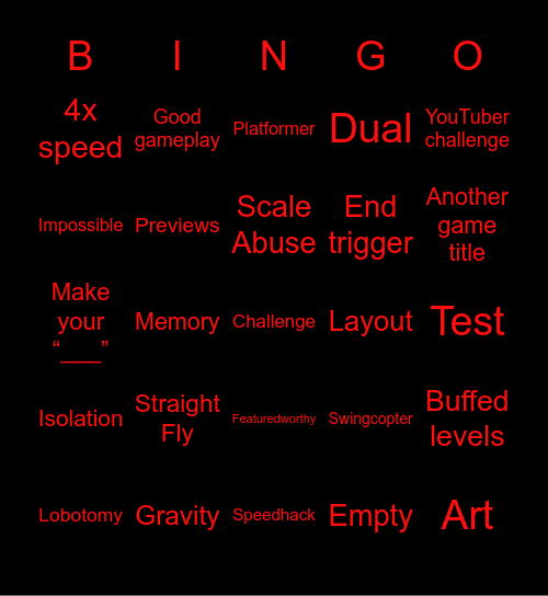 Geometry Dash 2.2 Bingo Card