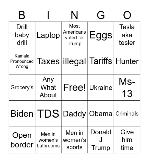 Trump bingo Card