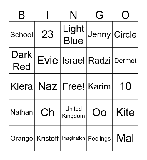 00:00 Bingo Card