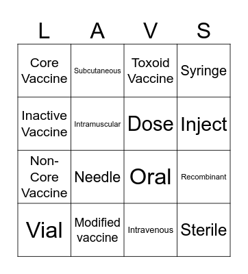 Vaccines Large Animal Bingo Card