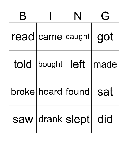 Irregular verbs Bingo Card