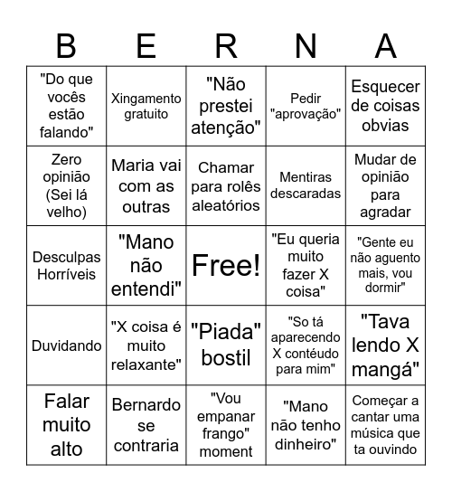 Bernardo Bingo Ahh Moment Bingo Card