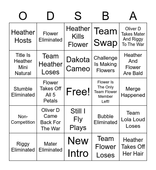 OD’SB!A 4 Bingo Card