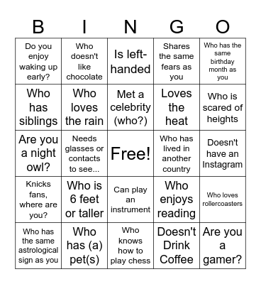 Getting to Know Each Other; Find Someone... Bingo Card