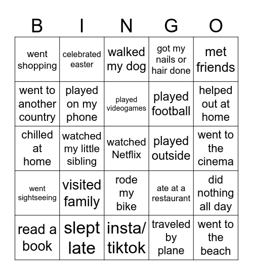 Easter Holiday Bingo Card