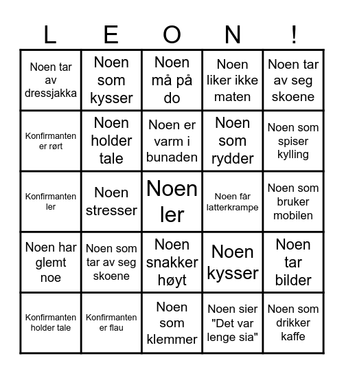 Konfirmasjonsbingo Card