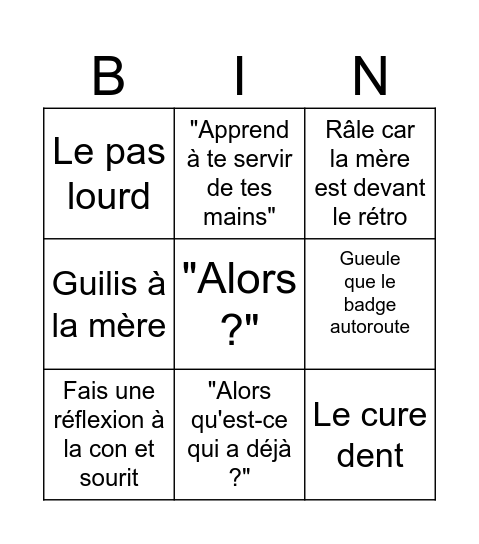 Le père en vacances Bingo Card