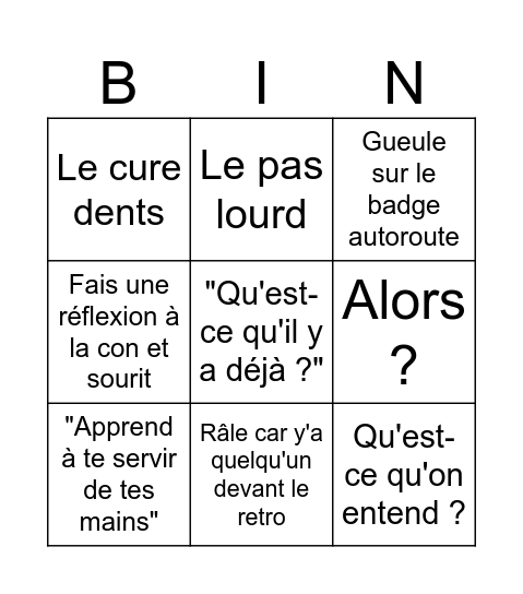 Le père en vacances Bingo Card