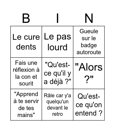 Le père en vacances Bingo Card