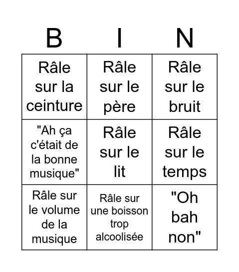 La mère en vacances Bingo Card