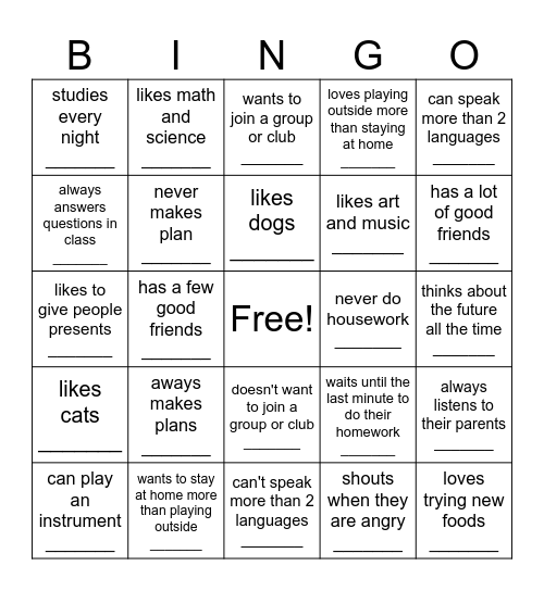 Find a person who Bingo Card