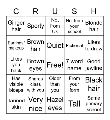 Crush bingo Card