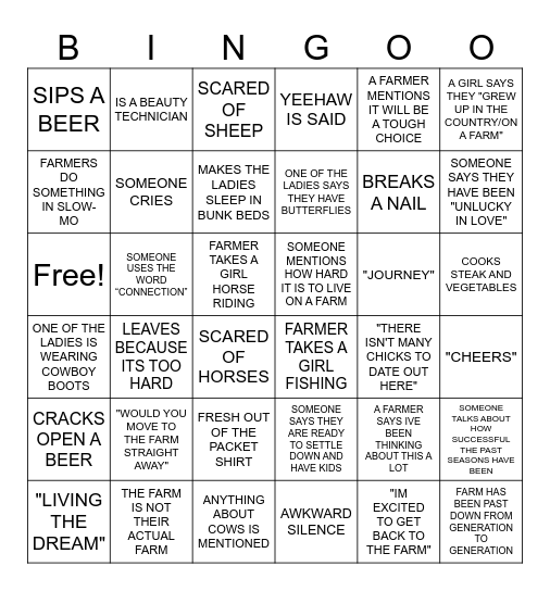 FARMER WANTS A WIFE Bingo Card
