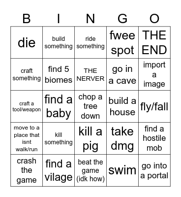 Ai Minecraft Bingo Card