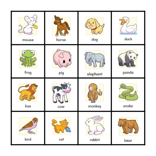 Animals Bingo Card