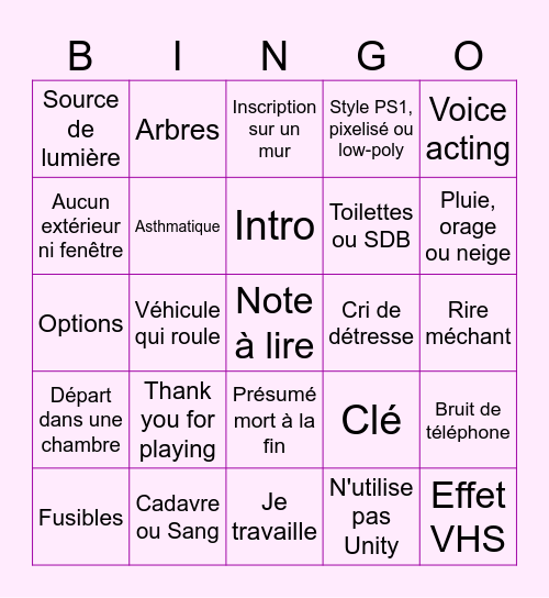 Bingo Jeux D'horreur Bingo Card