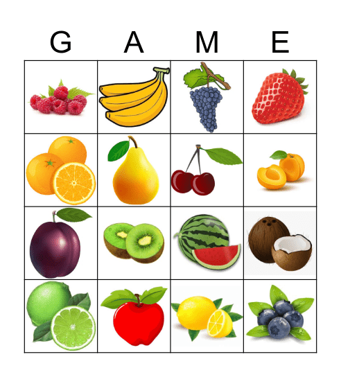 Fruits Bingo Card