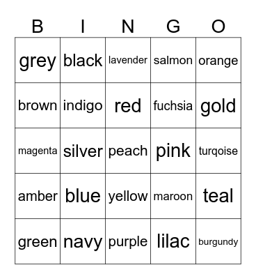 colors Bingo Card