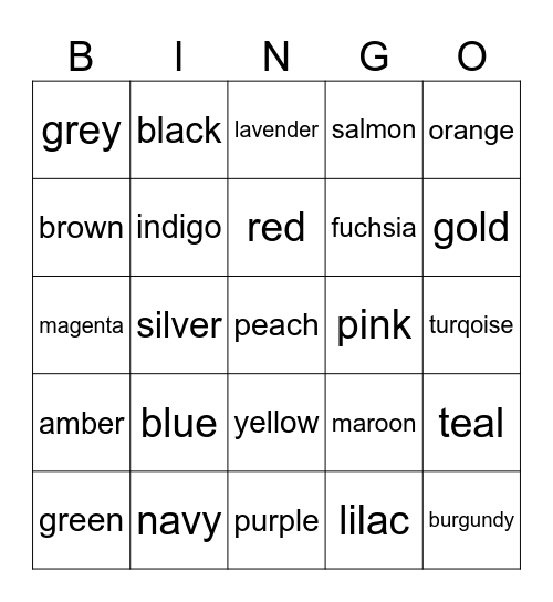 colors Bingo Card