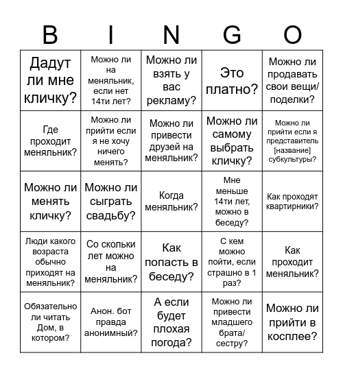 Частые вопросы Меняльник Казань Bingo Card