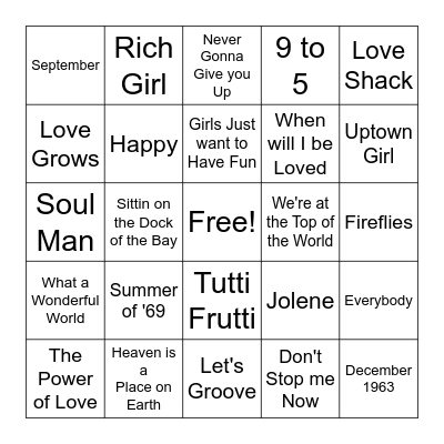 Music Bingo Card